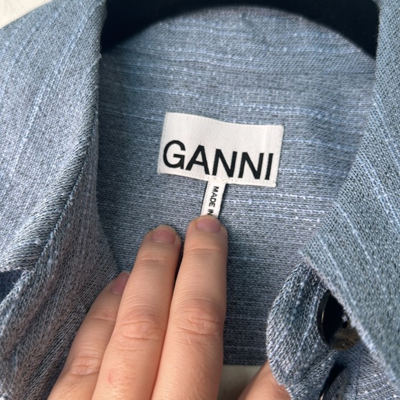 GANNI Blue Slub Recycled Polyester and Linen Blend Jacket Size 34EU - Picture 6 of 10